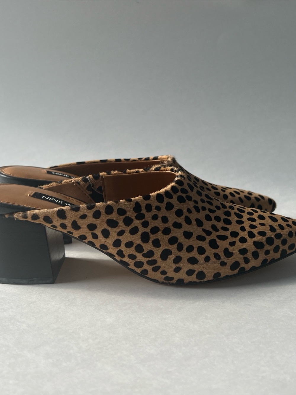 Nine West Leopard-Print Pointed-Toe Mules in Tan & Black - Picture 9 of 16